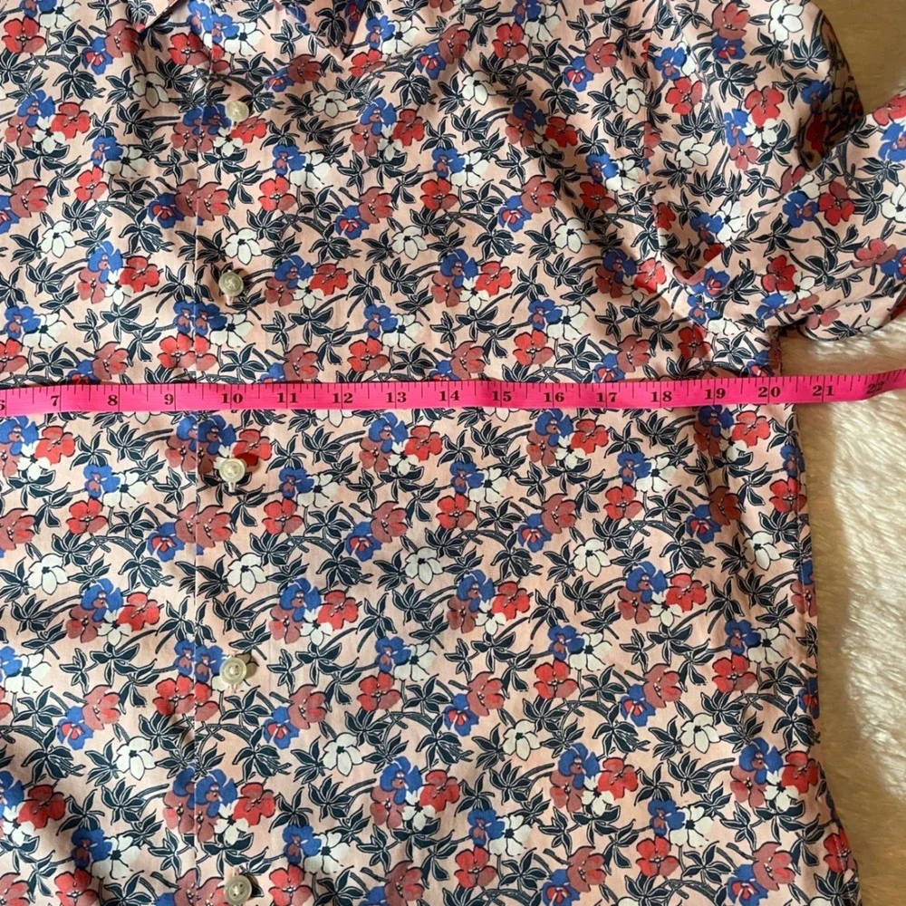 Banana Republic Mens 100% Cotton Pink Floral Non-Iron Untucked Slim Fit Shirt  M
